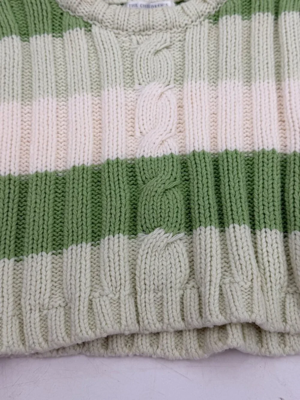 Childrens Place Baby 12M Green Cream Striped Sweater Hat Set Cotton Blend - Picture 3 of 6